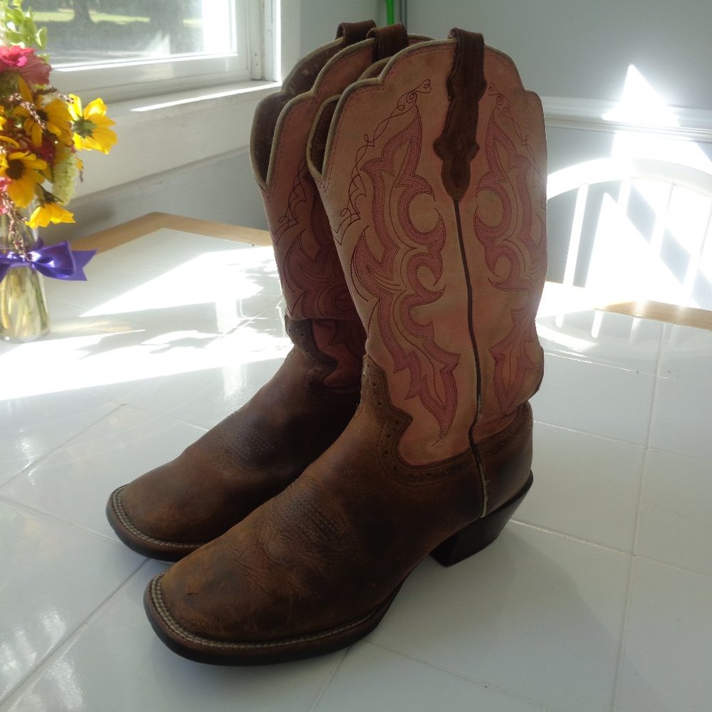 Pink/Brown Justin Cowgirl boots Size 8